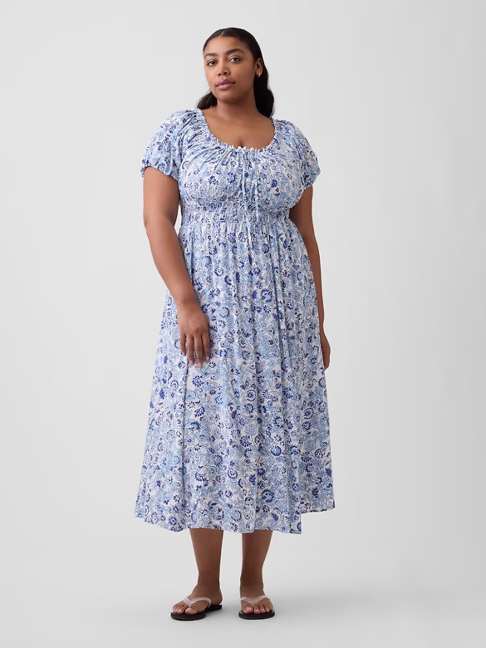 GAP NWT Blue Floral Puff-Sleeve Maxi Dress~Size L - Picture 9 of 11